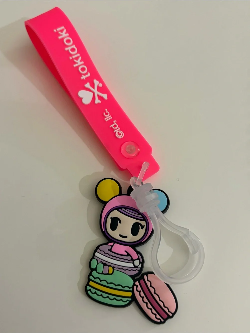 tokidoki Donutella Neon Pink Strap with Pastel Macaron Character Charm
